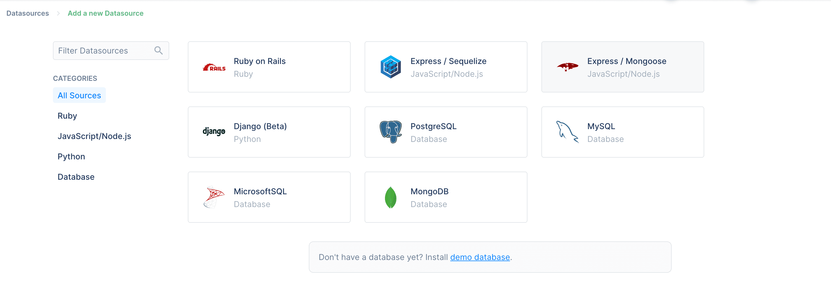 The data source selection page in the Forest Admin onboarding.
