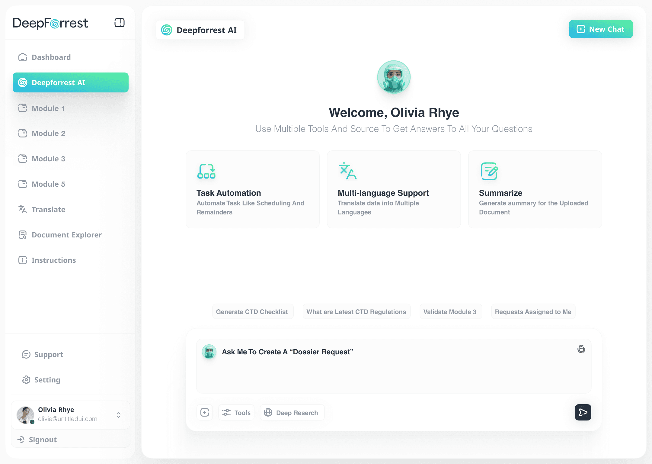 Dossier Software Dashboard AI AssistantScreen