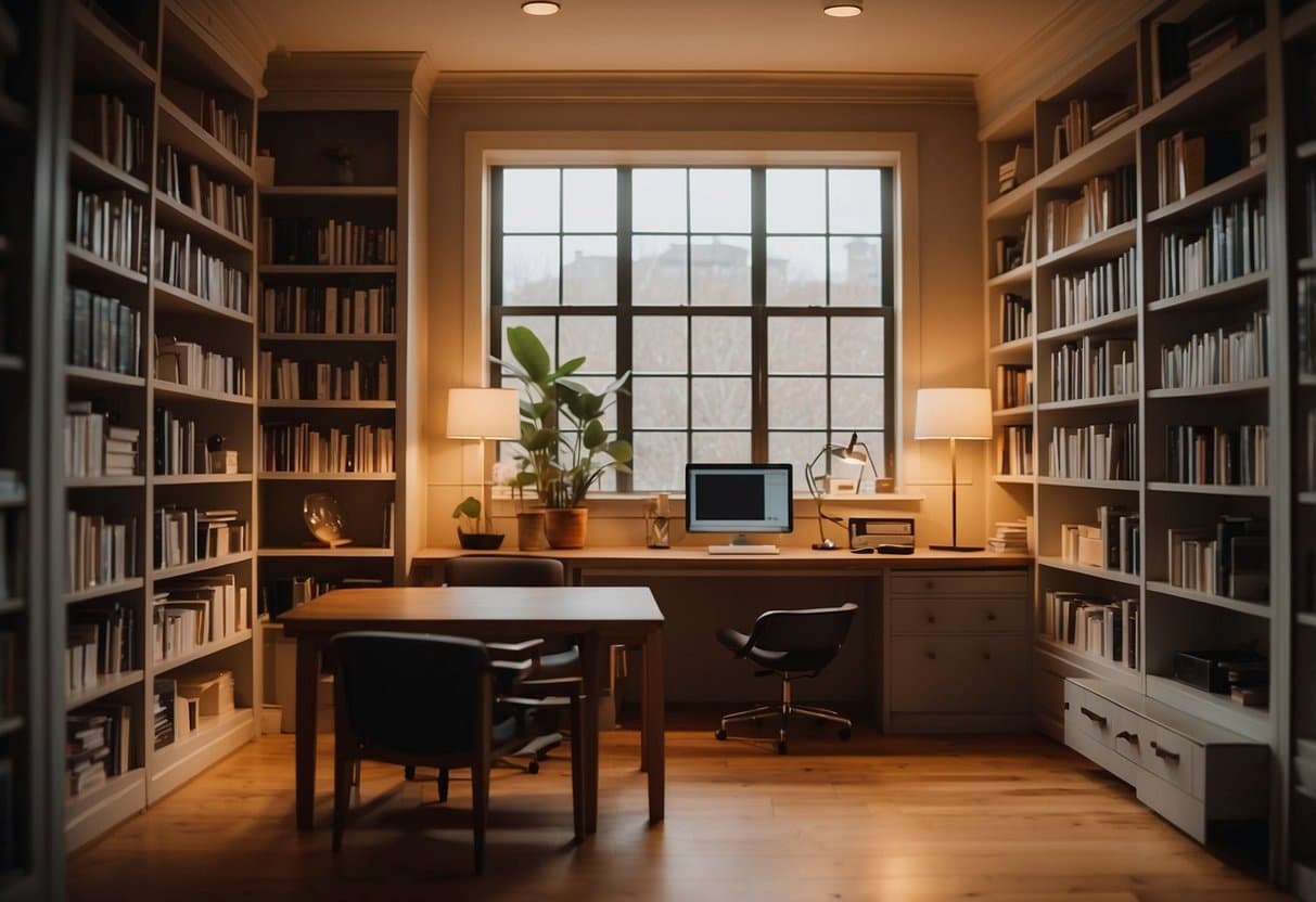 Study with an office desk and table