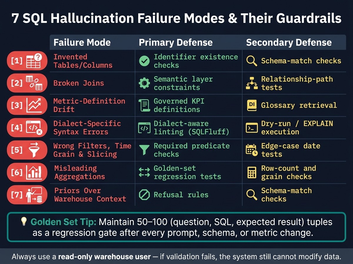 7 SQL Hallucination Failure Modes: Guardrail Cheat Sheet