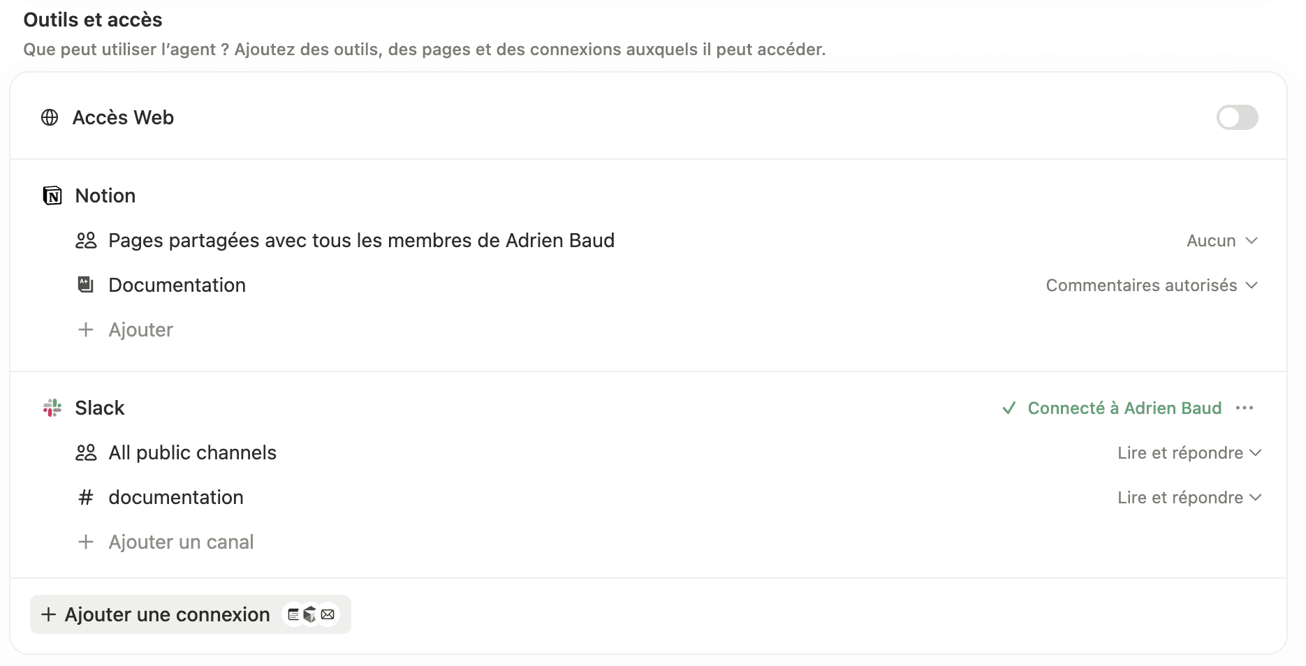 Configurations des accès Notion et Slack pour l'Agent IA