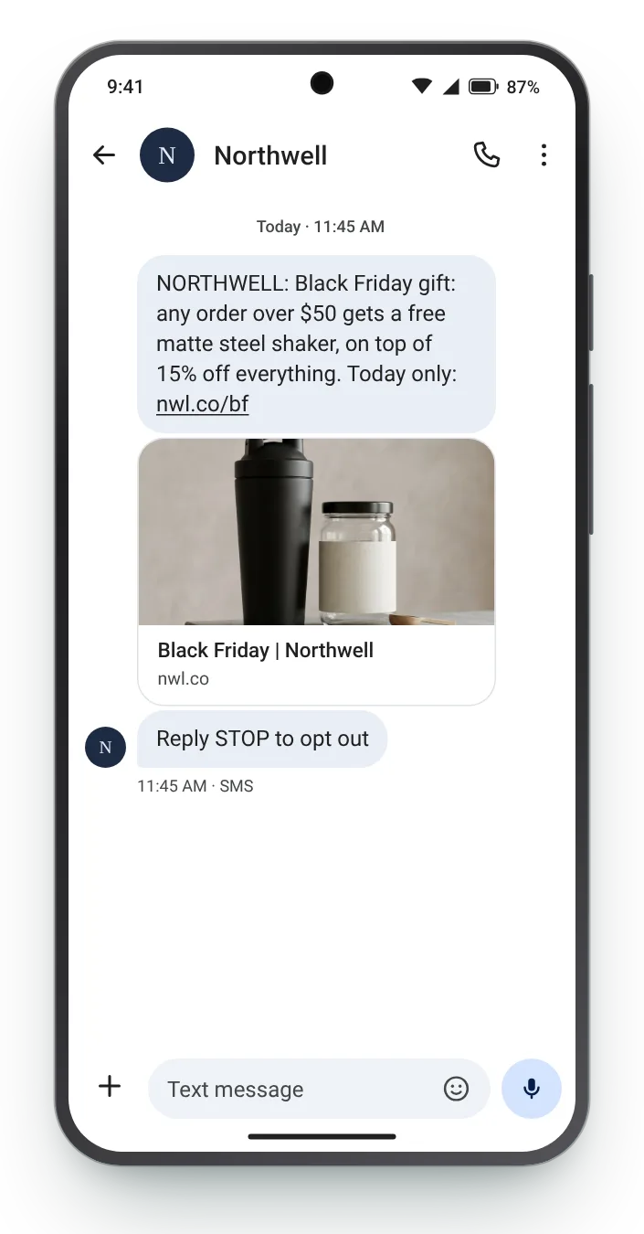 A gift instead of a deeper cut Black Friday text on an Android phone
