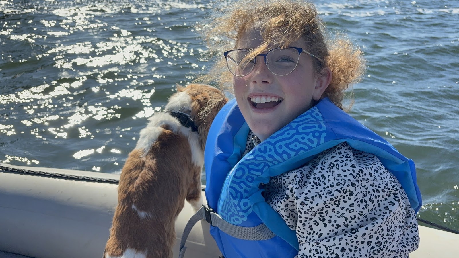 Eden and Lady on the boat near Forks, Washington