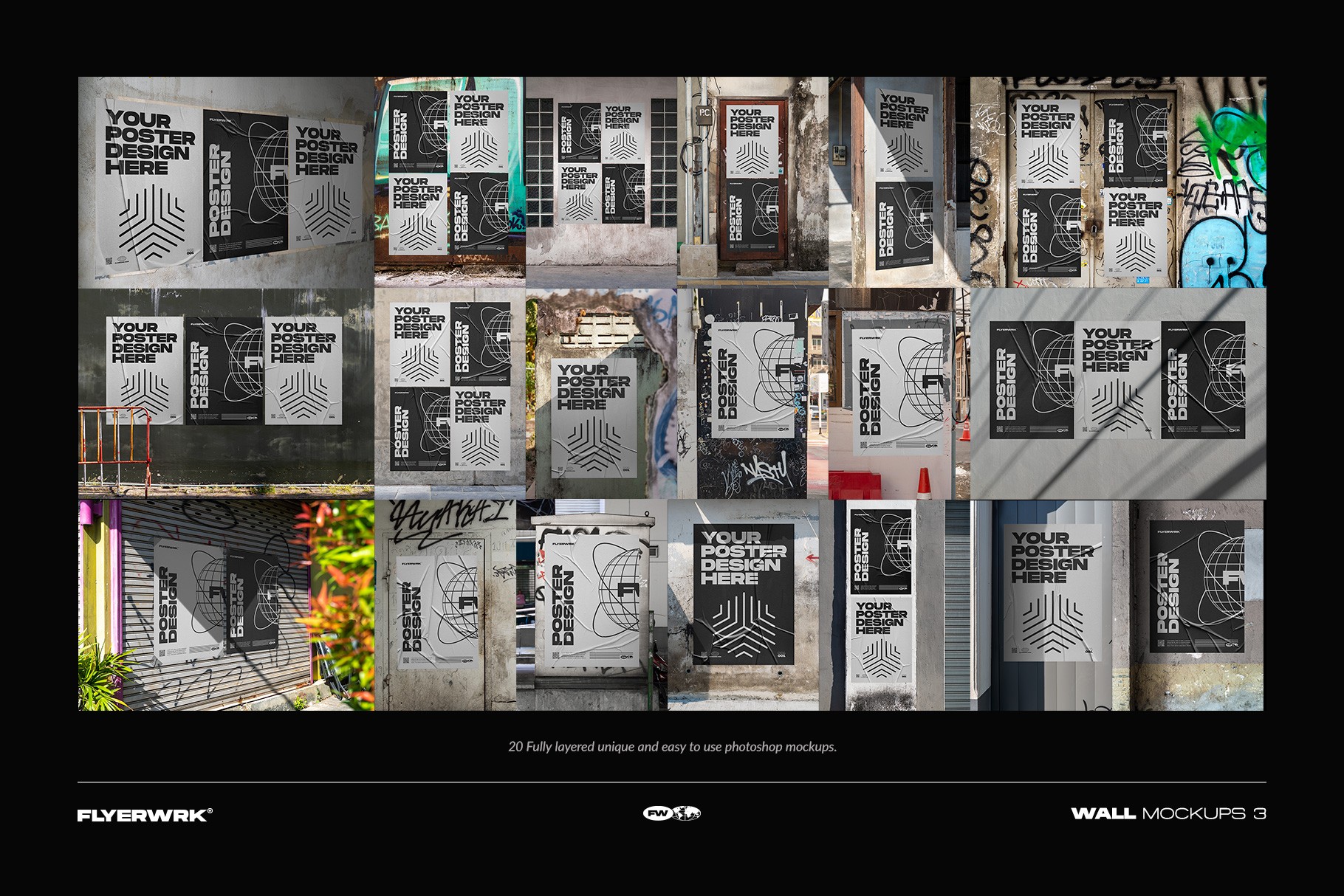 Urban wall background textures included with urban poster wall mockups