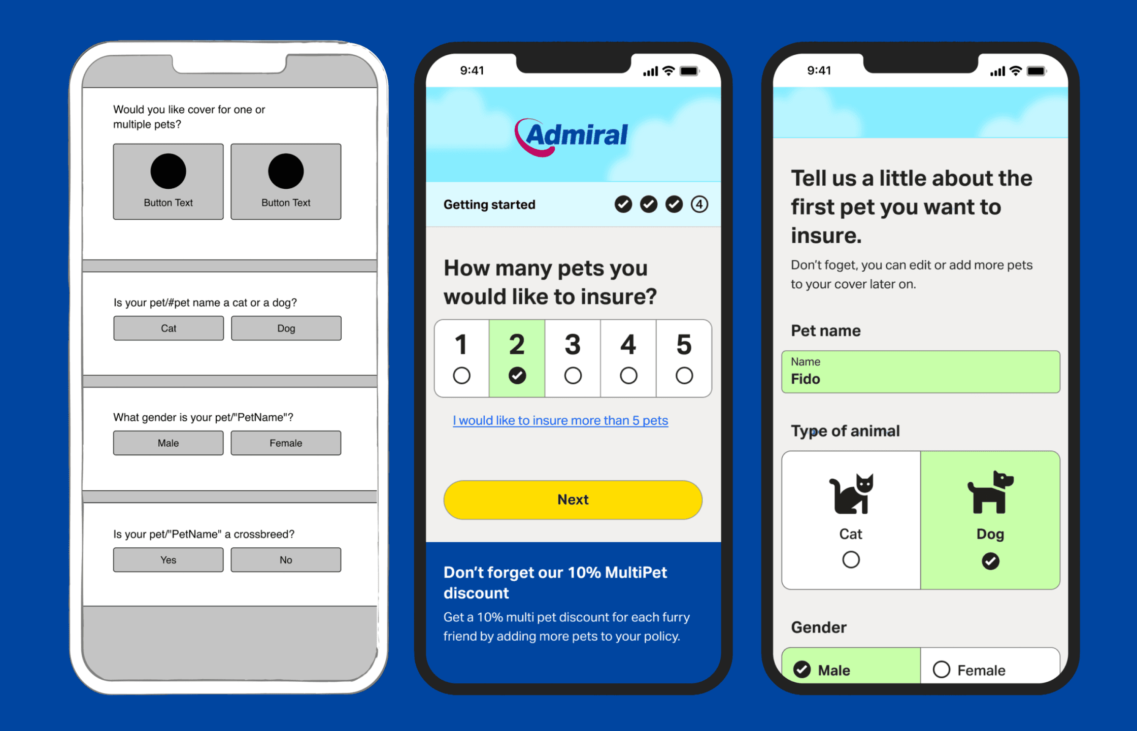 designs showing wireframe and final execution