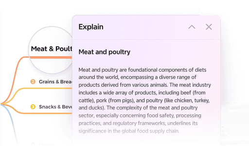 Xmind AI Explain with mind map and text panel structure layout for deep understanding of concepts.