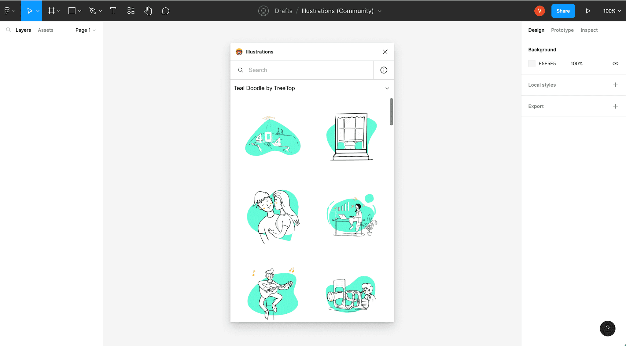 browsing illustrations via the illustrations figma plugin