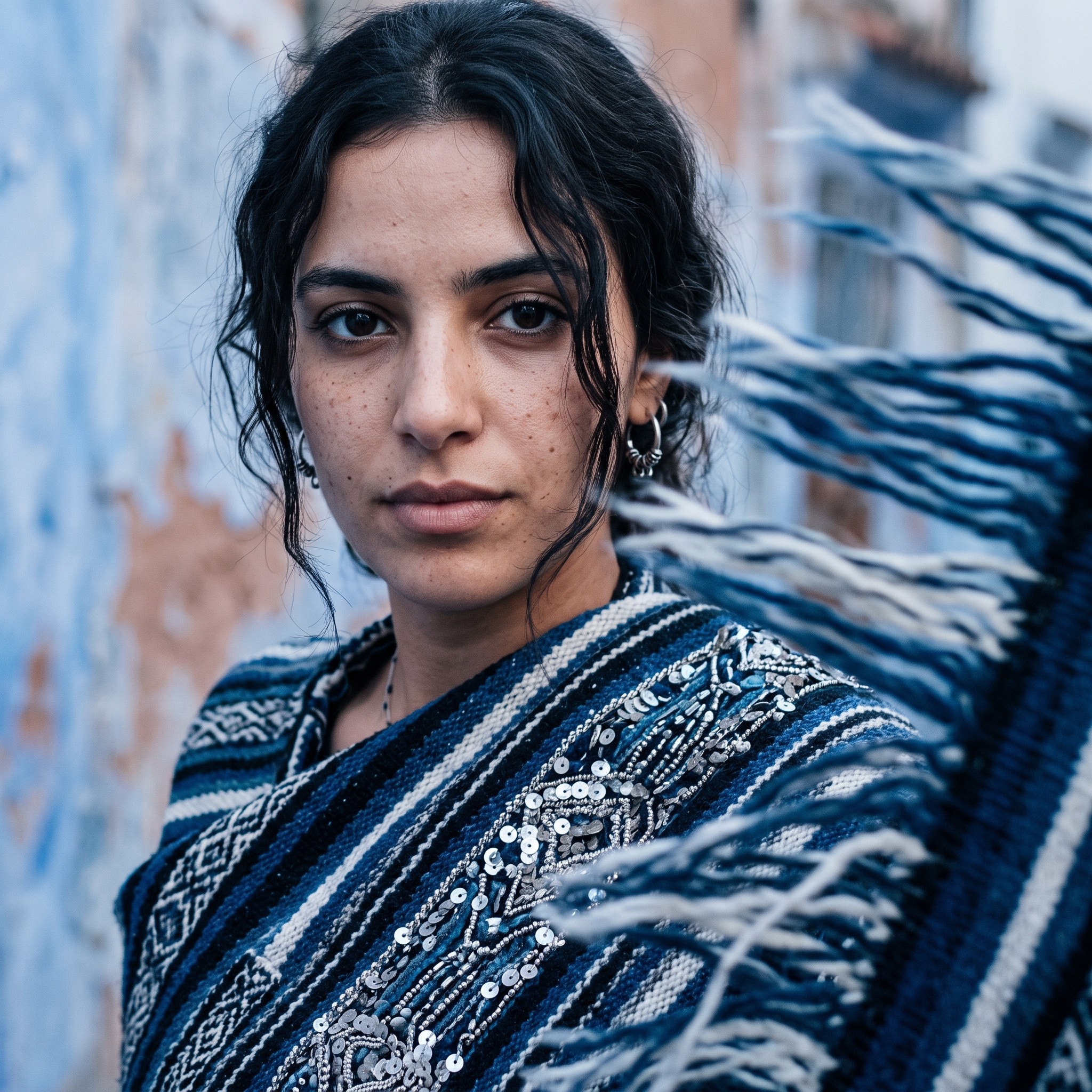 Femme marocaine vêtue d'un tissu traditionnel