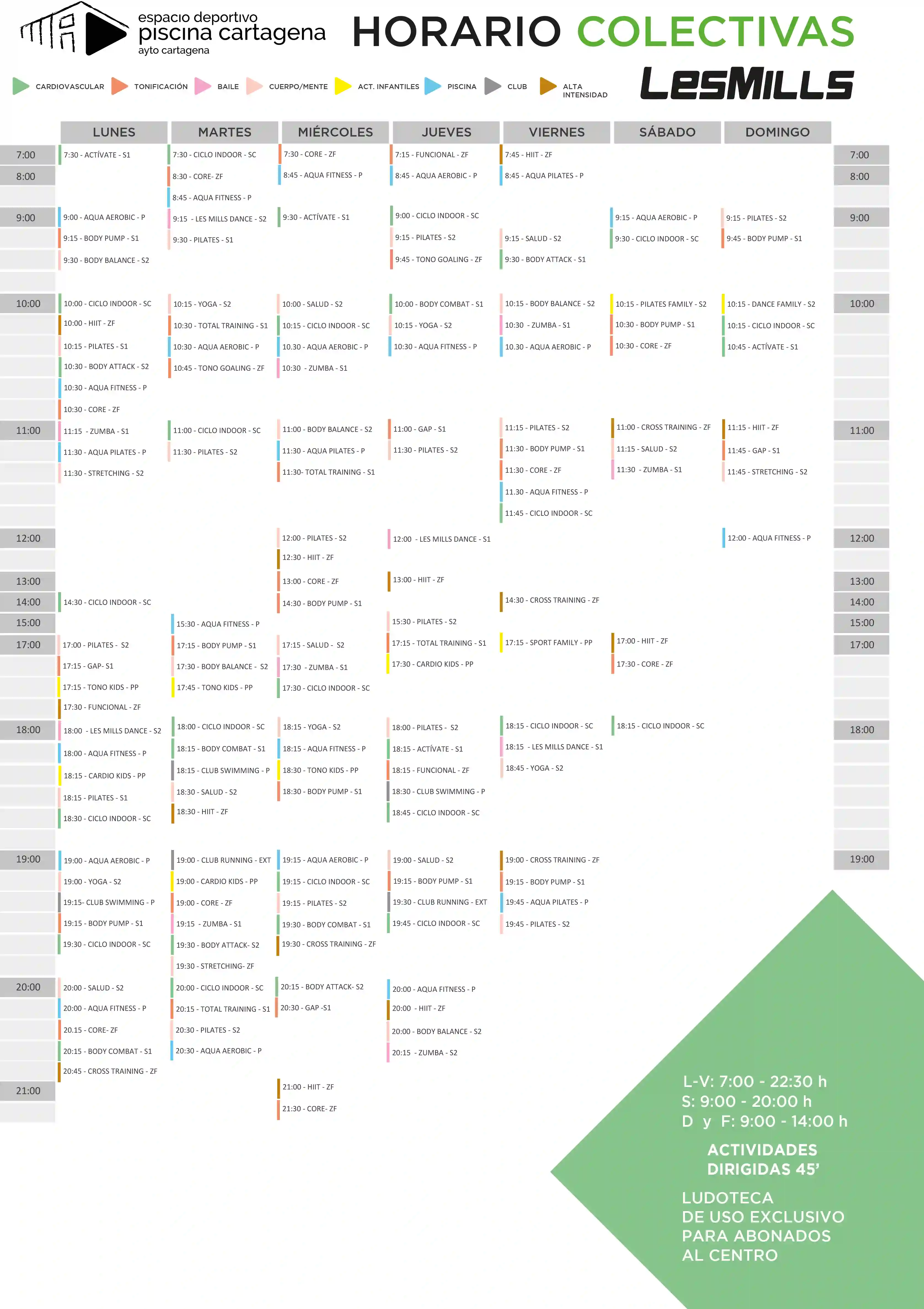 horario de actividades de espacio deportivo piscina cartagena