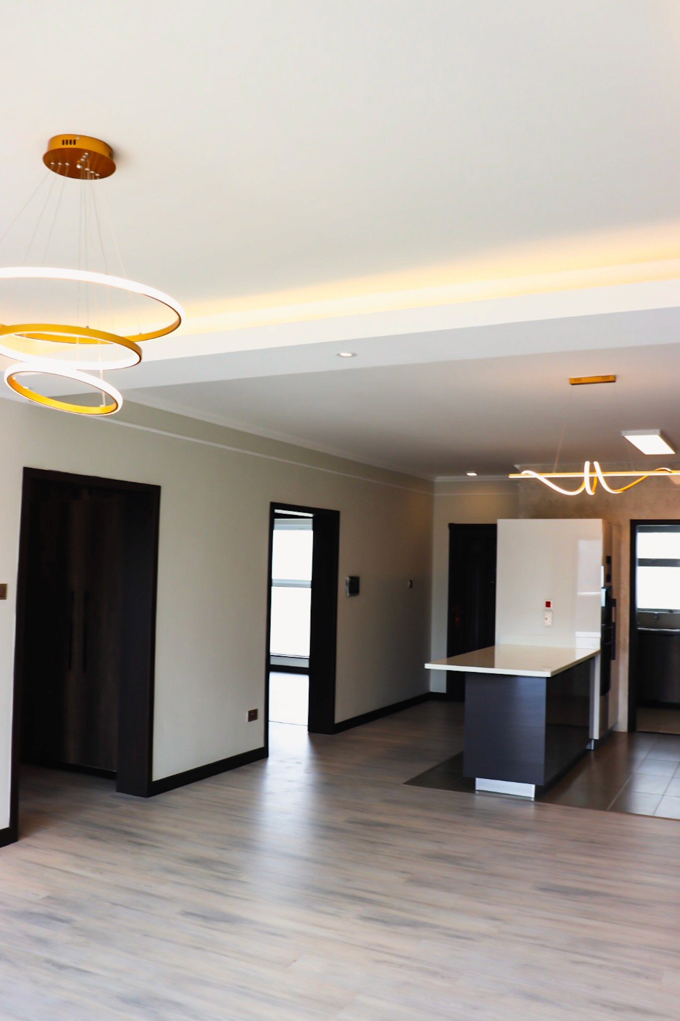 2 bedroom kitchen island and bedroom entrance 