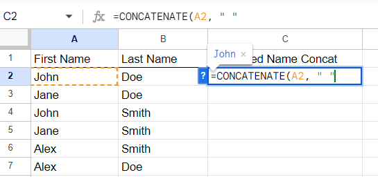 Concatenate Name with Space
