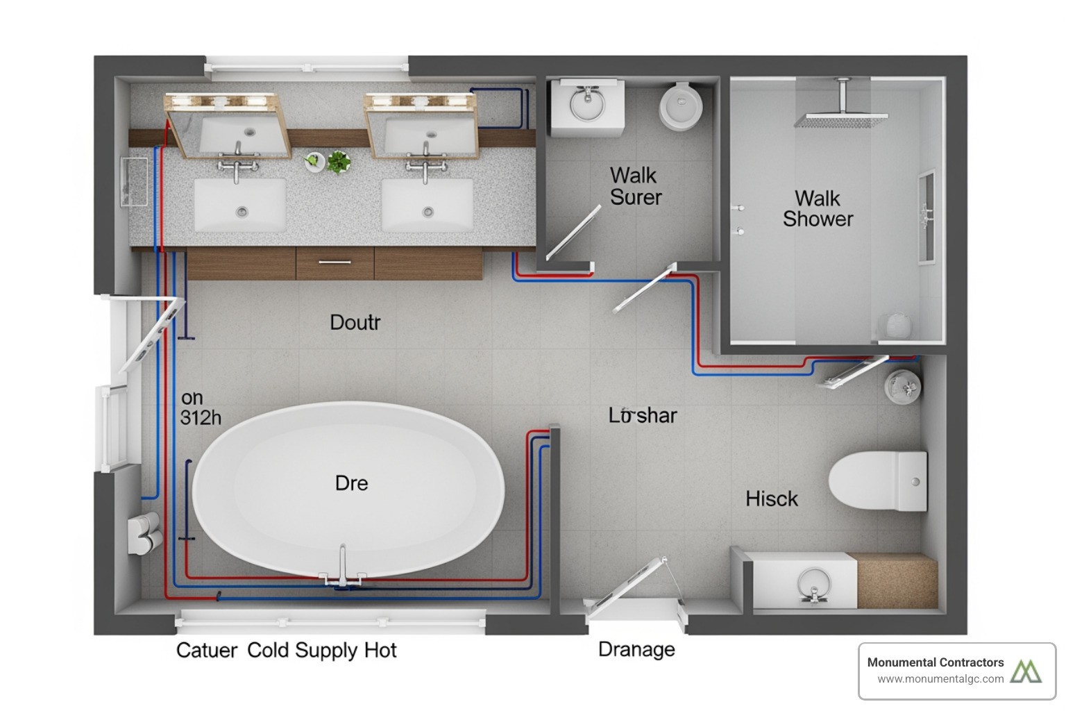 master bathroom floor plan and plumbing layout - master bathroom remodel costs