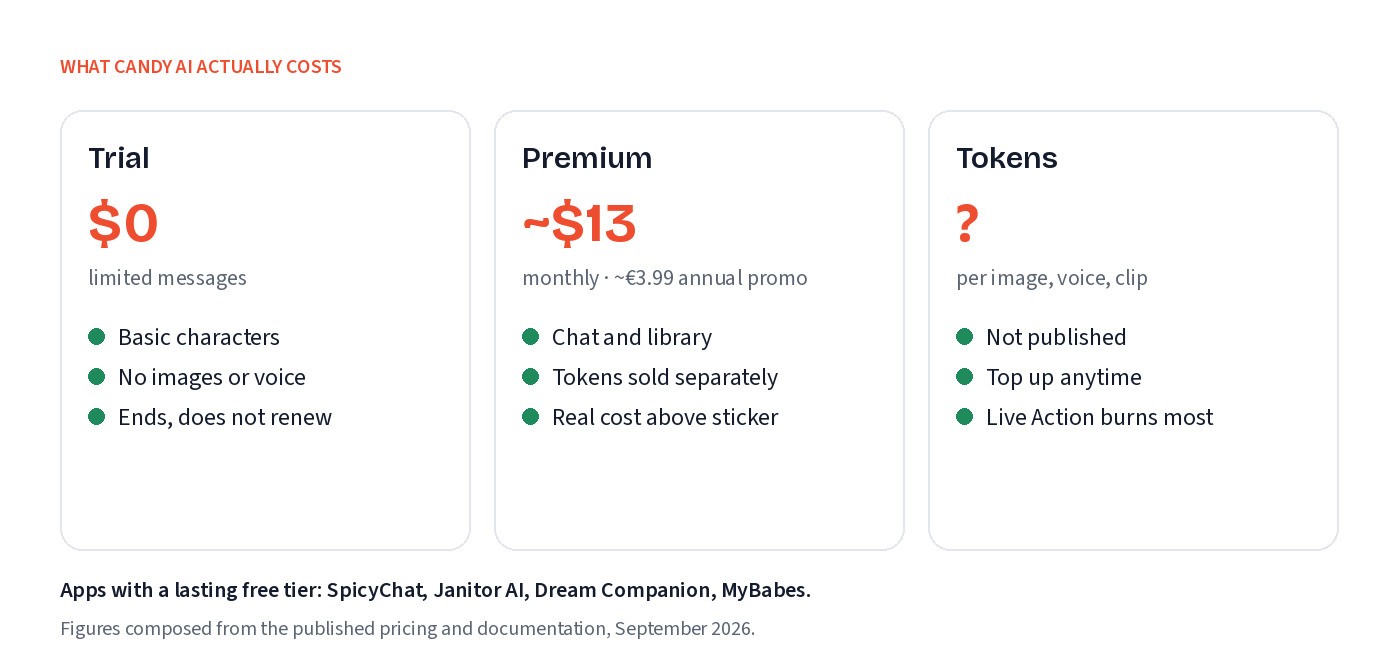 What Candy AI actually costs: trial, Premium, tokens