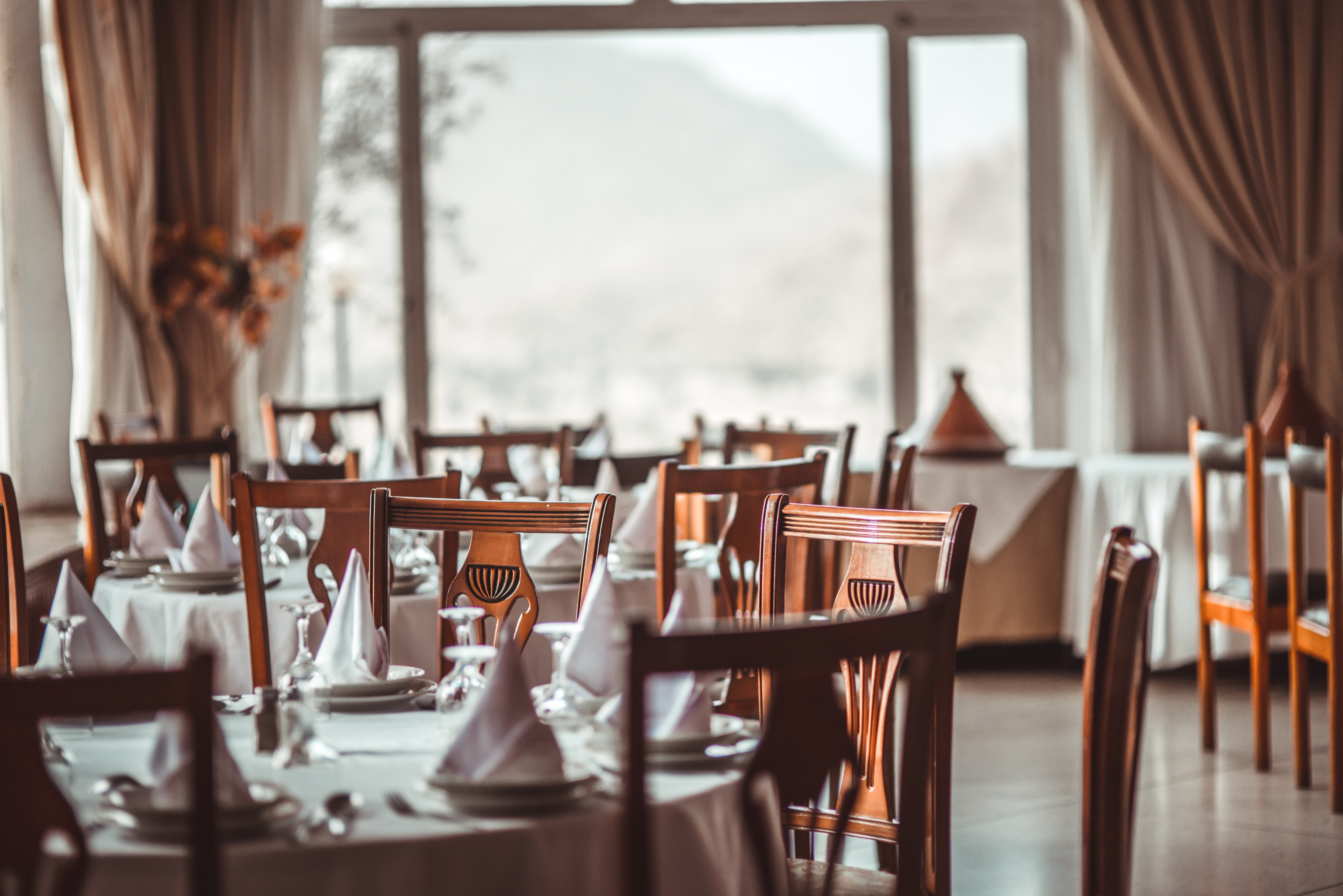 restaurant tables set up