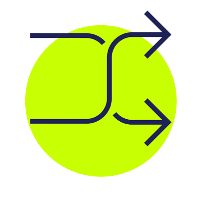 Icon of two arrows intersecting showing the idea of migration and flexibility