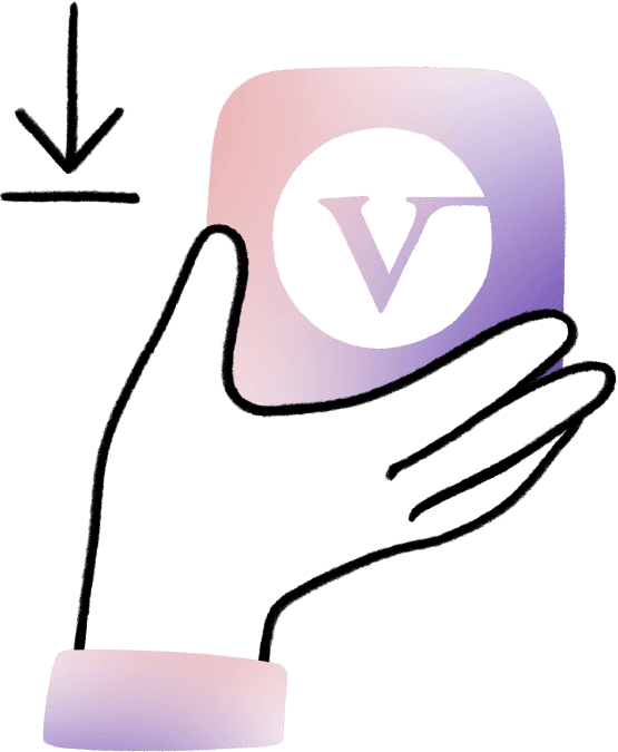 Illustration of the Vivian app icon with a 'V' logo.