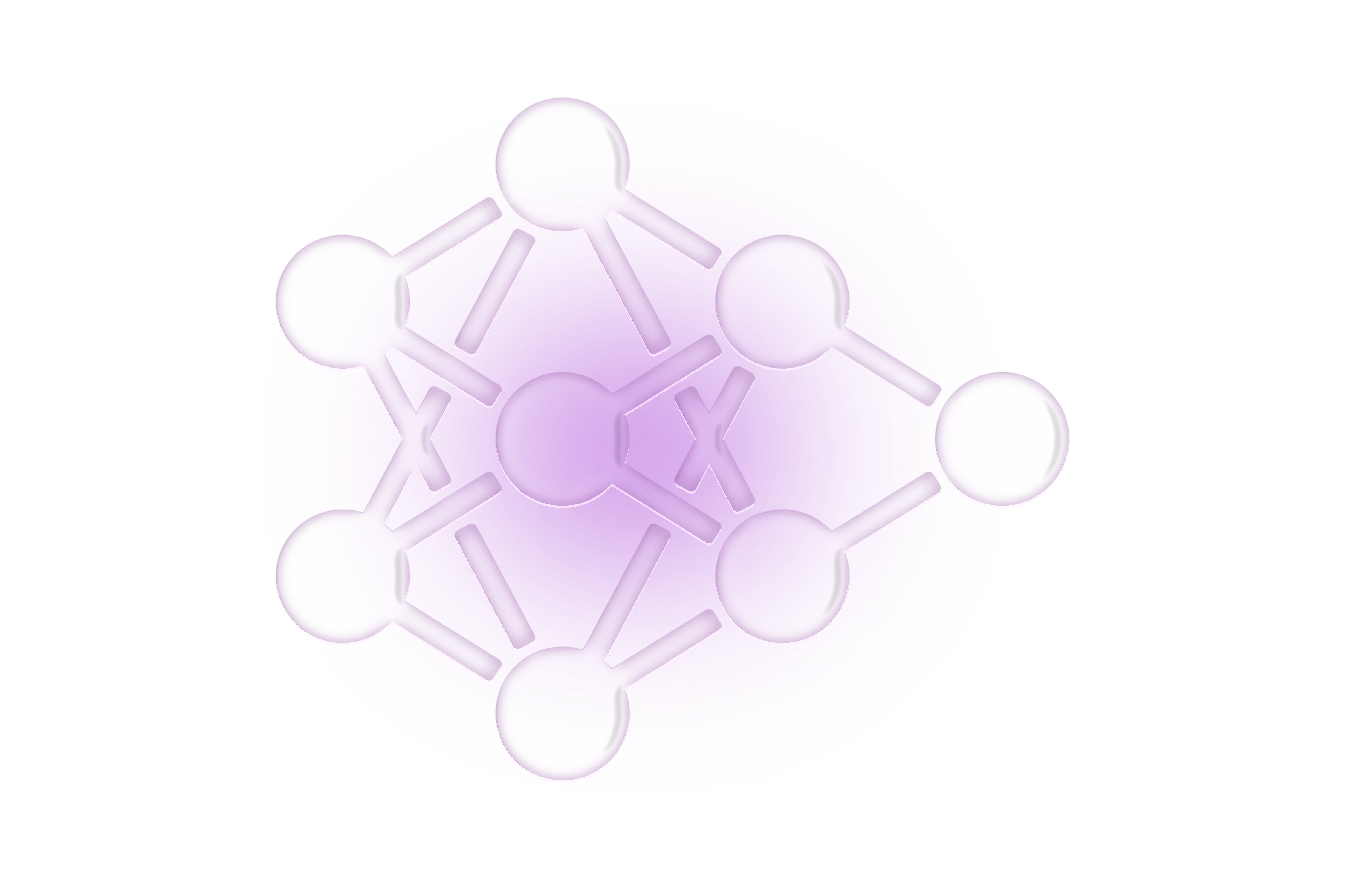 Diagramm einer selbstorganisierenden dezentralen Blockchain, die fünf verteilte Rechner zeigt, die Transaktionen validieren und zu einer geteilten Datenbank zusammenführen.