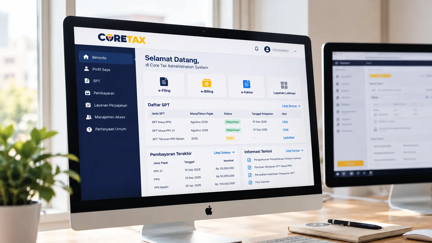 tampilan layar akun coretax
