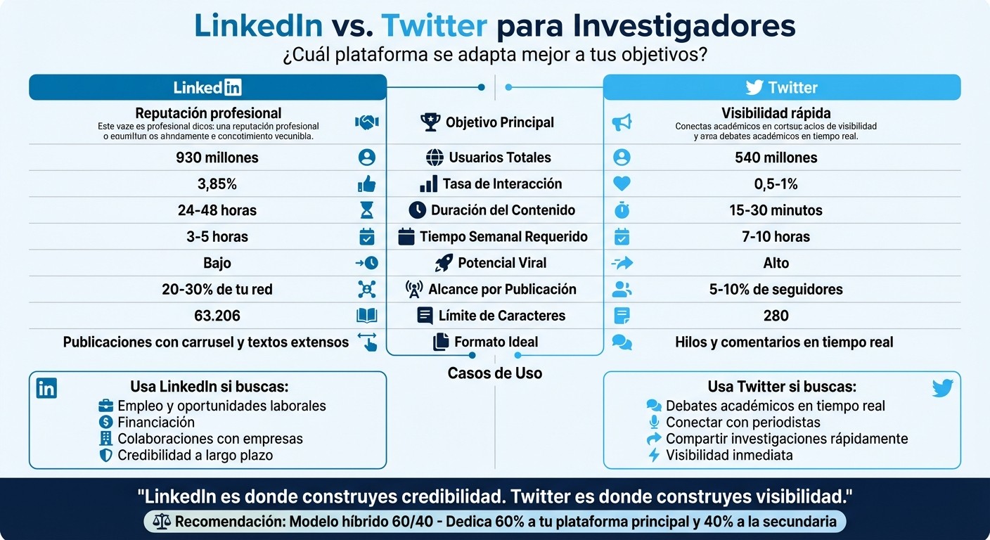 LinkedIn vs Twitter comparison for researchers: key metrics and features