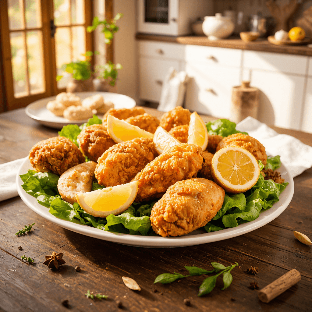 product photography of plate of fried chicken with sides