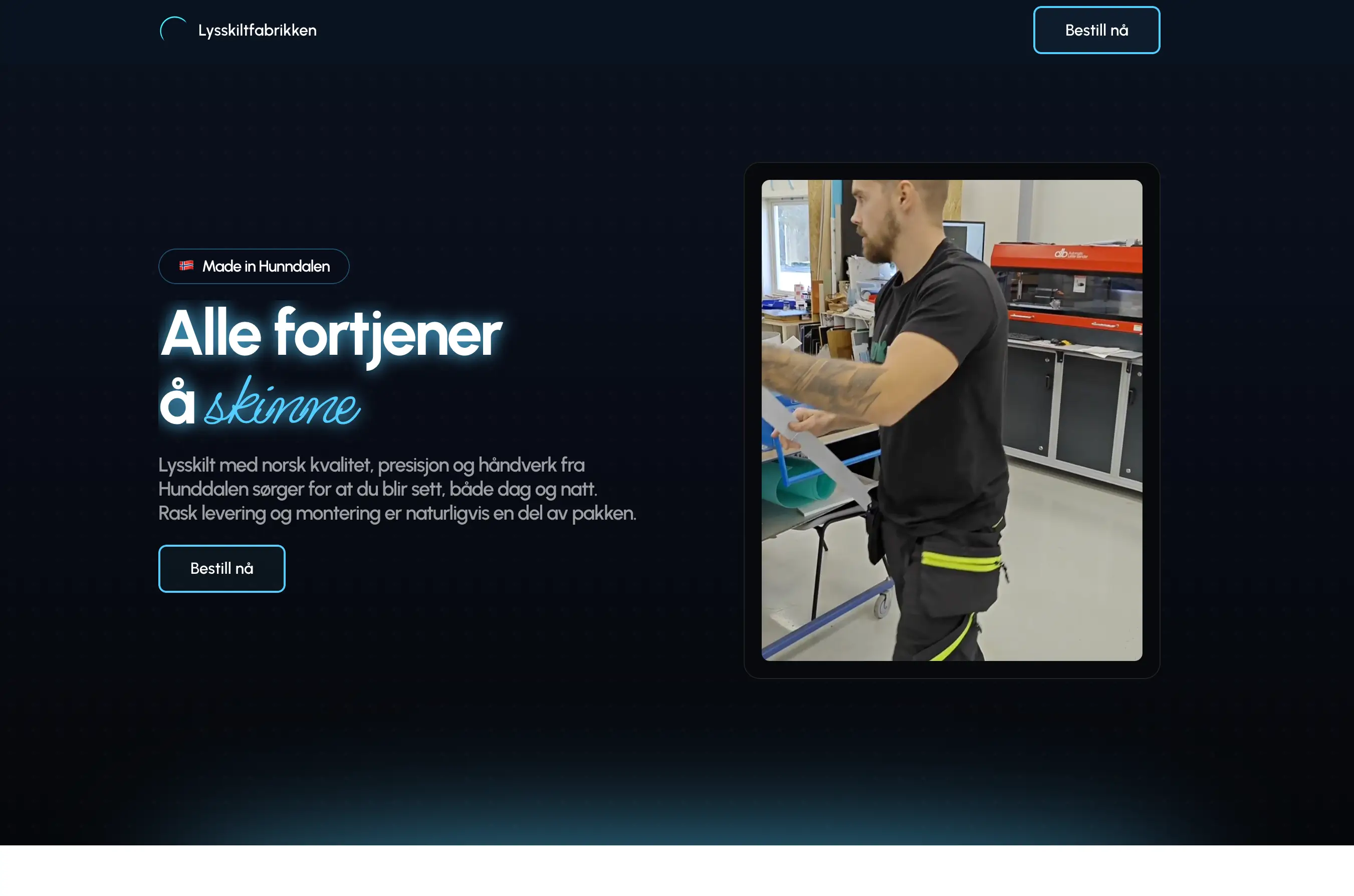 Screenshot of the top section of the website with blue neon tones