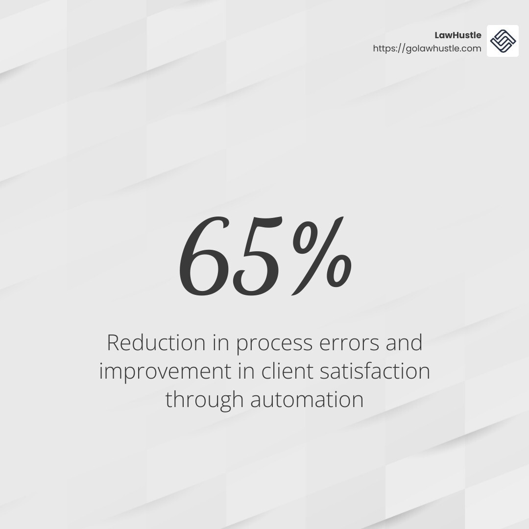 Automating communication can reduce process errors and improve client satisfaction by 65%. - automate client communications infographic simple-stat-light
