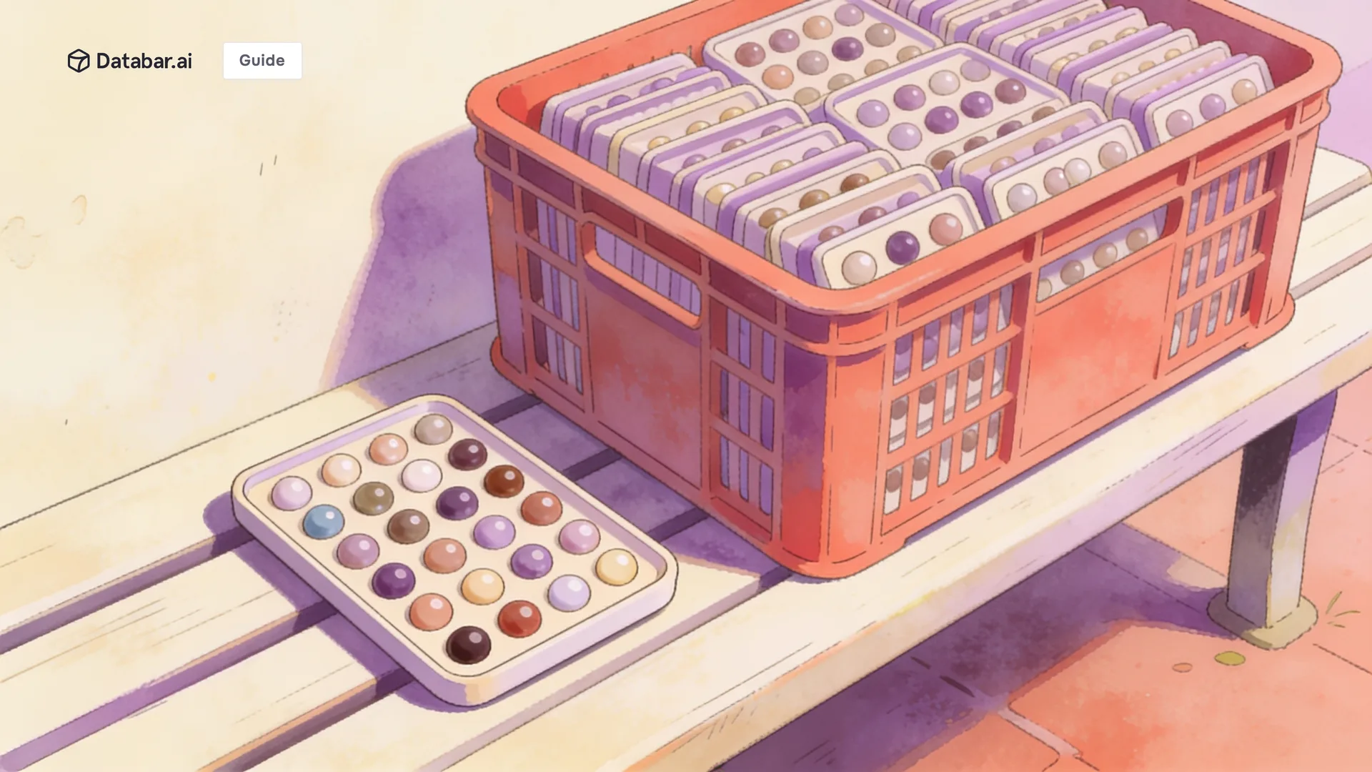 Lead scoring versus account scoring, illustrated as a small tray of individual beads beside the large crate holding many such trays