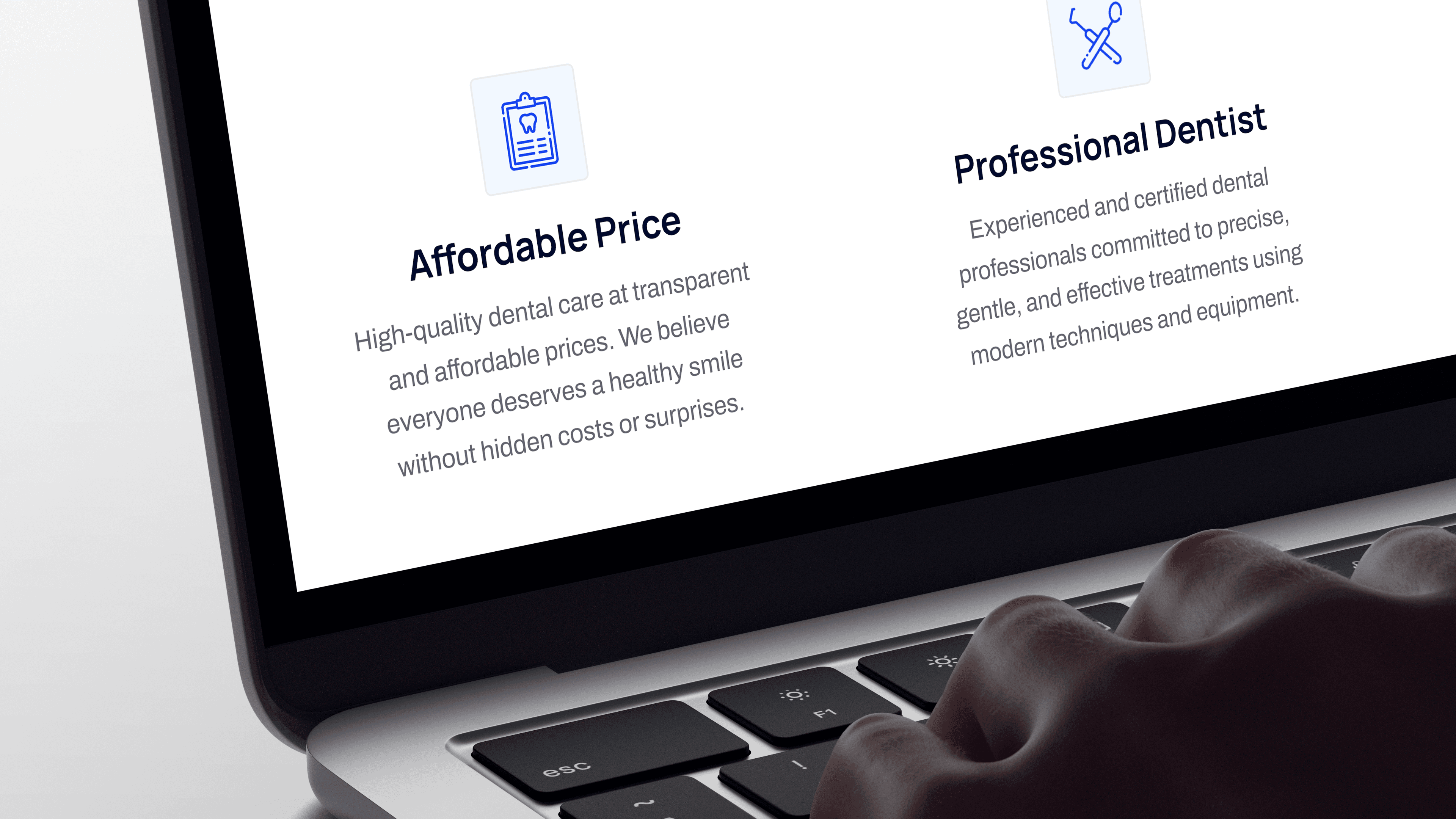 Dental services page with treatment categories