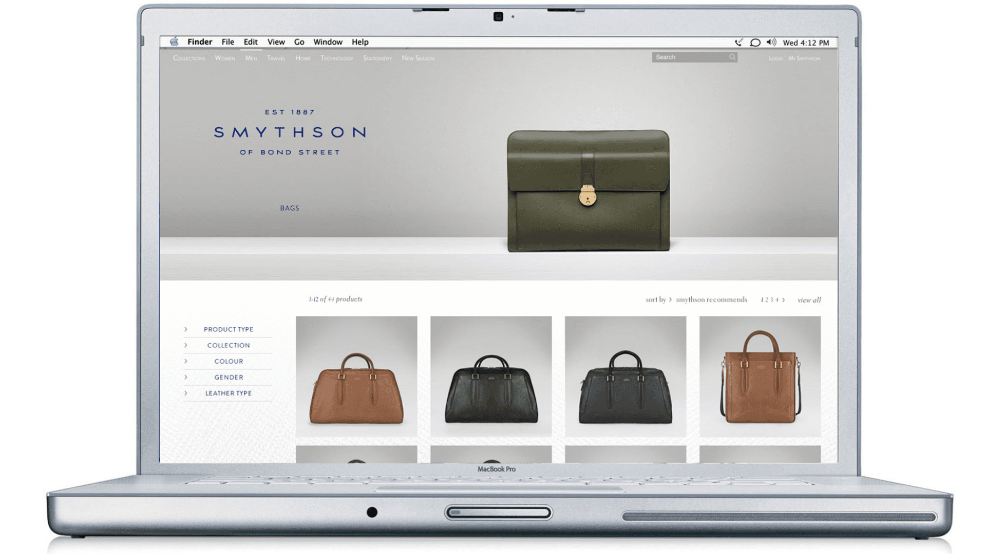 Smythson website on laptop