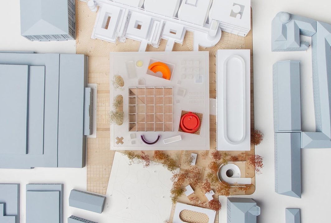 Miniature model made out of acrylic plastic with miniatures trees