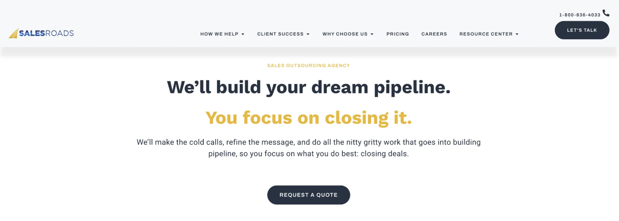 SalesRoads homepage: US-based SDR teams and B2B appointment setting