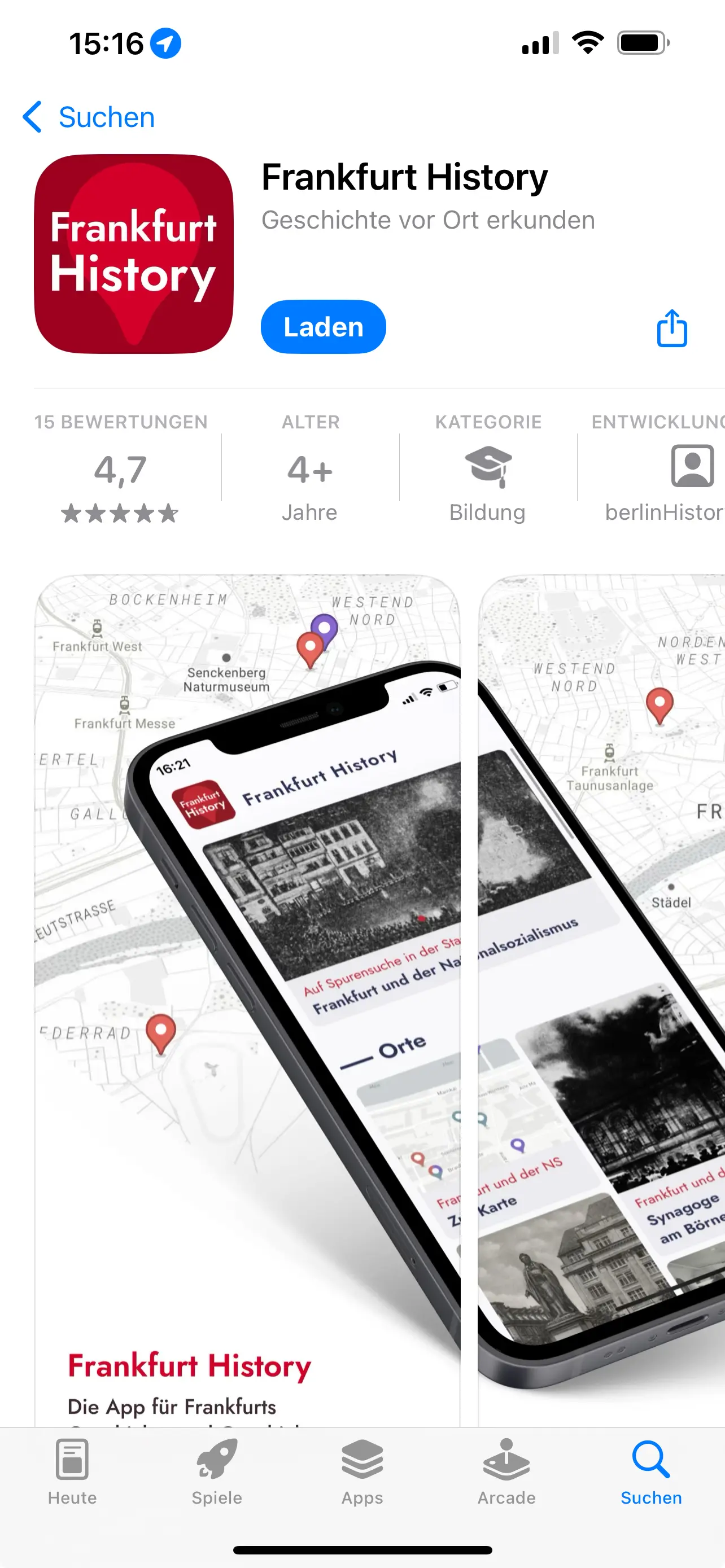 Screenshot der App-Übersicht im Apple App-Store mit Download-Button