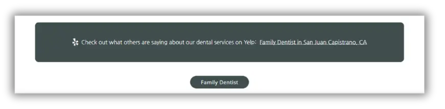 Yelp review banner for family dentist in San Juan Capistrano 