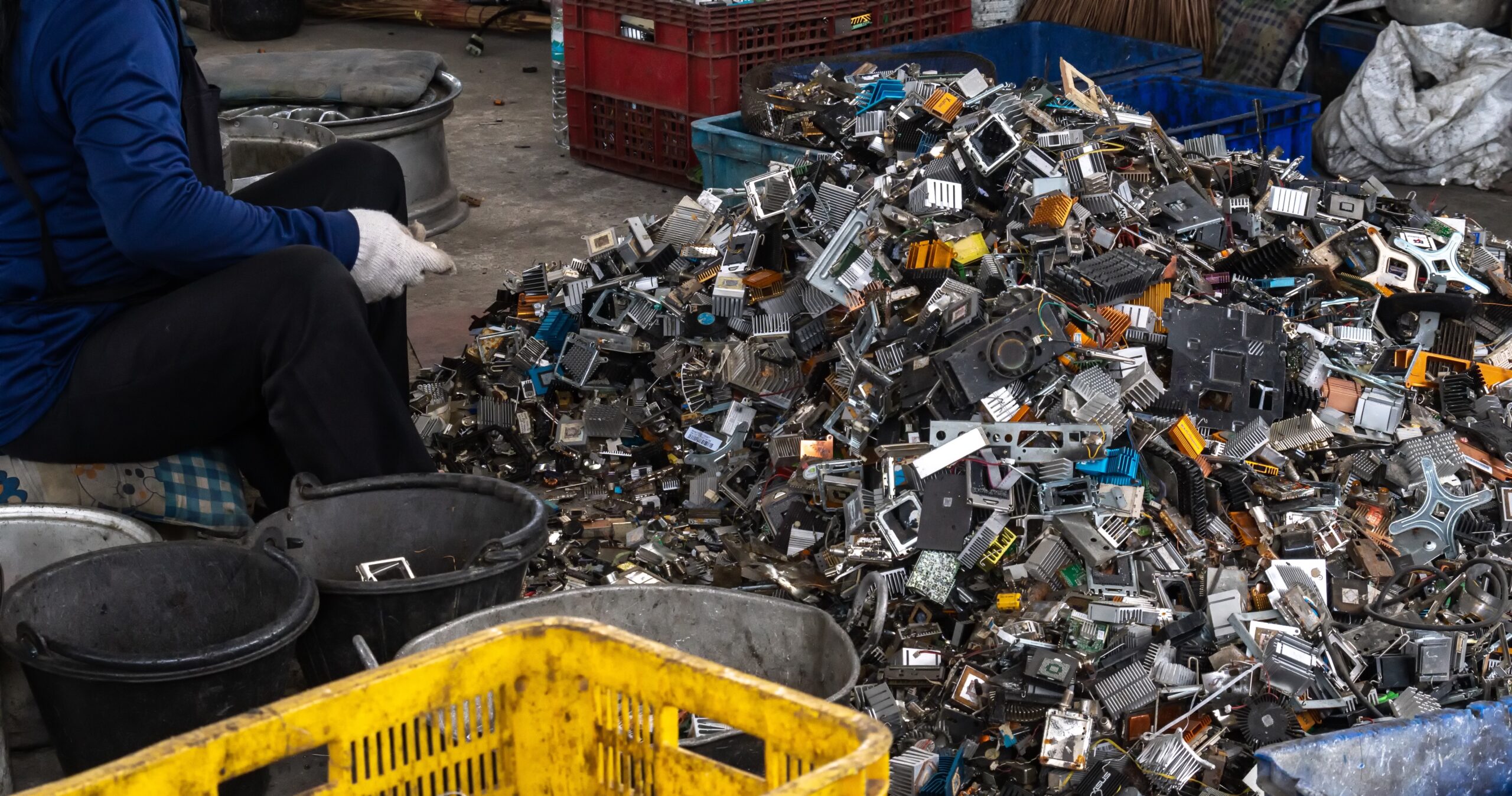 Scrap yard electronic waste for recycling.