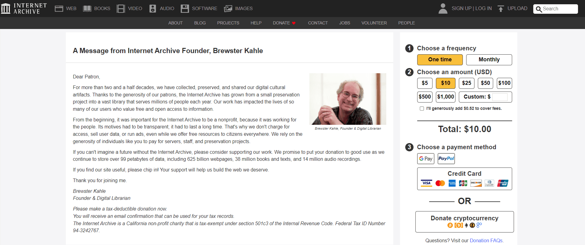 Internet Archive - bitcoin and crypto donations