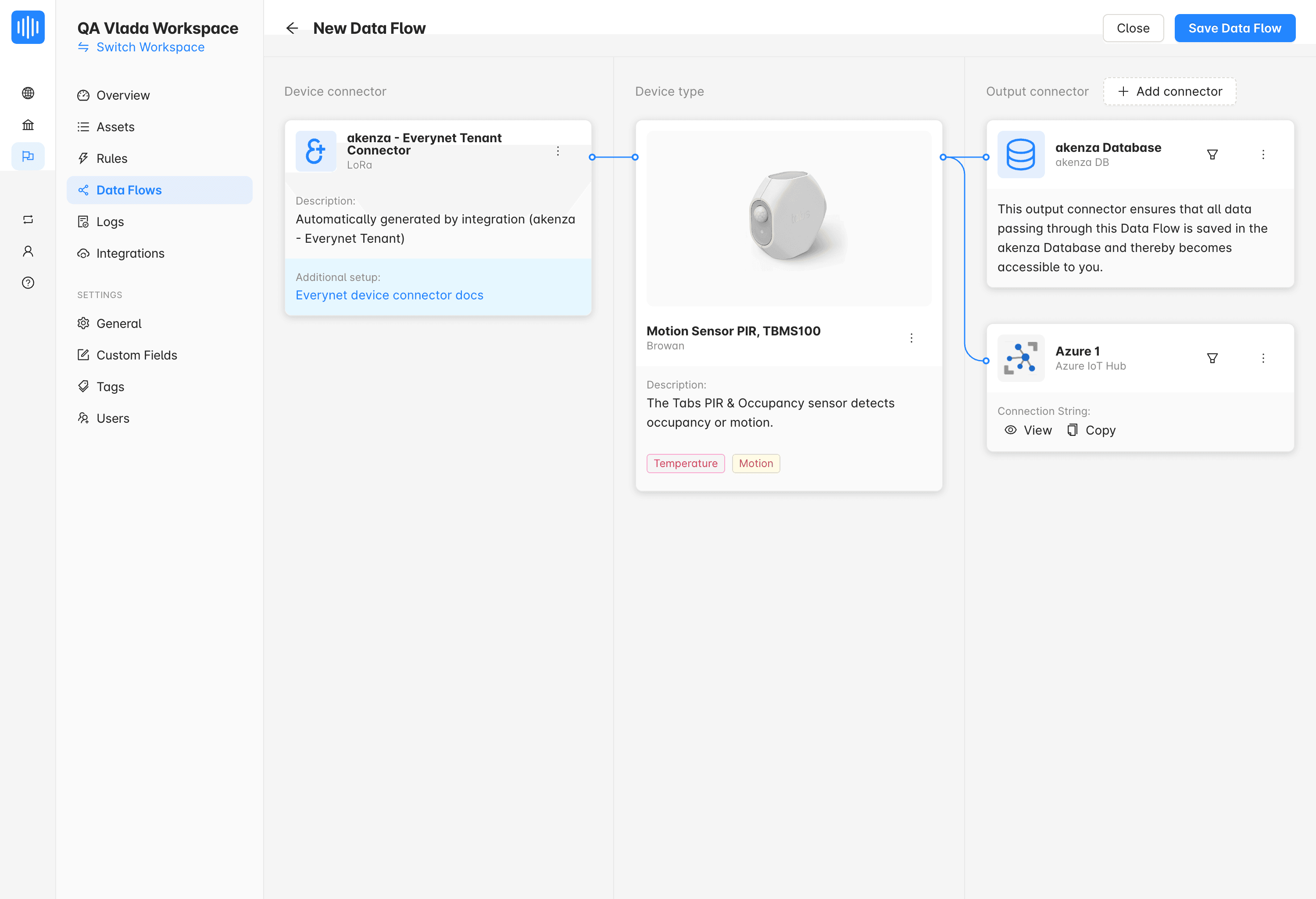 Data flow example on the akenza platform