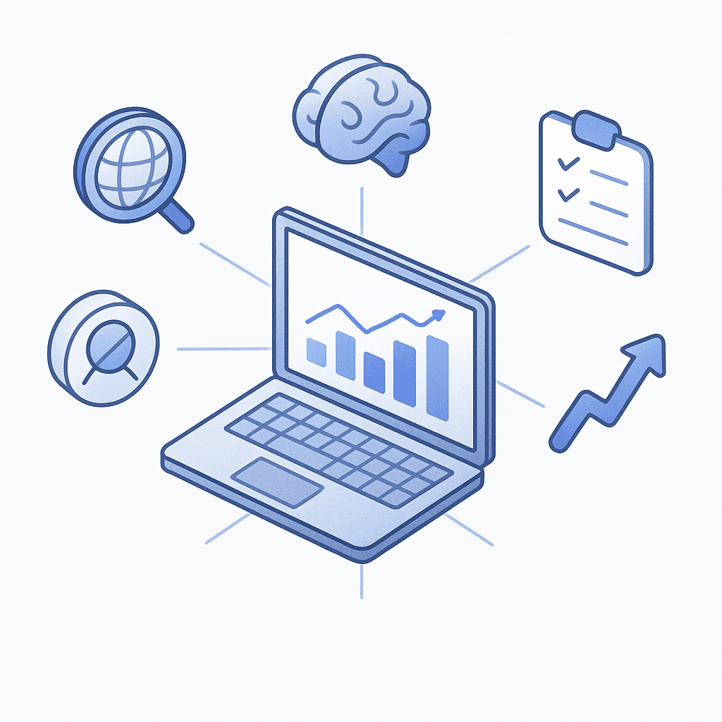 Diagram showing five evaluation pillars encircling a central analytics dashboard for AEO platforms