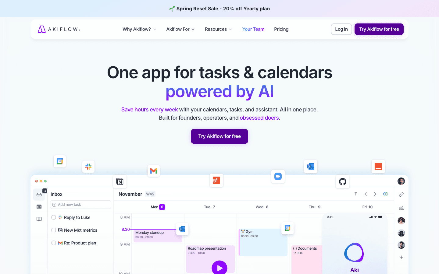 Akiflow unified calendar inbox