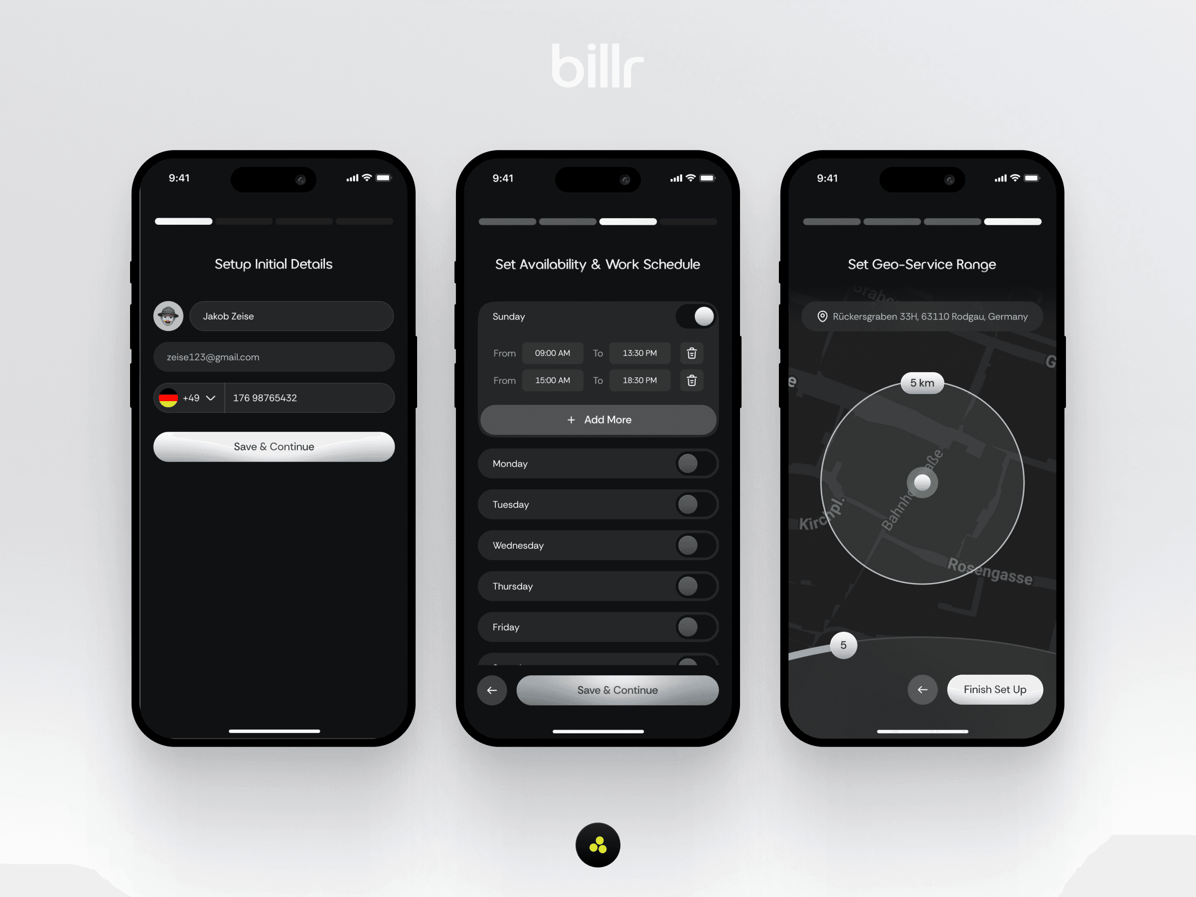 Billr App Profilerstellung
