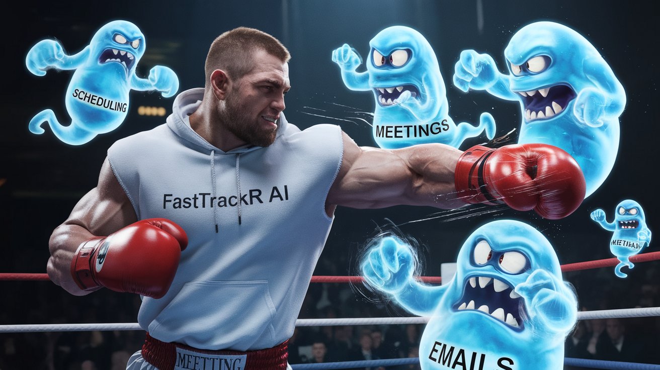 A man punching Monsters. AI Productivity Boxer. 