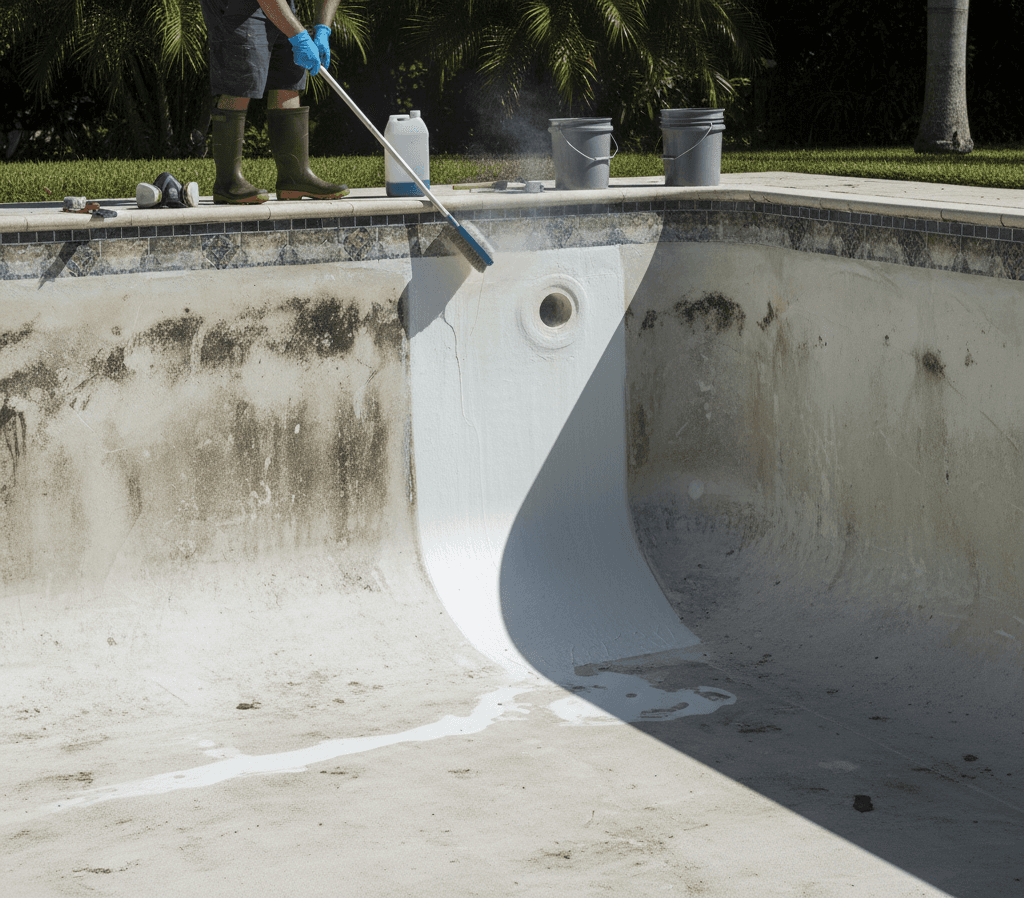 Pool acid wash service removing surface stains