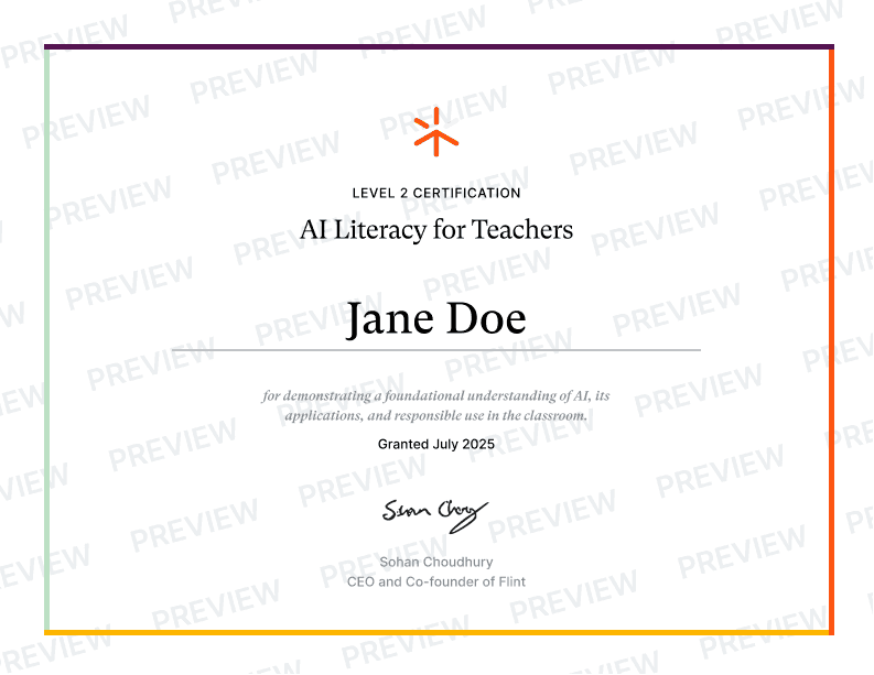 Preview of the AI literacy for teachers Level 2 certificate