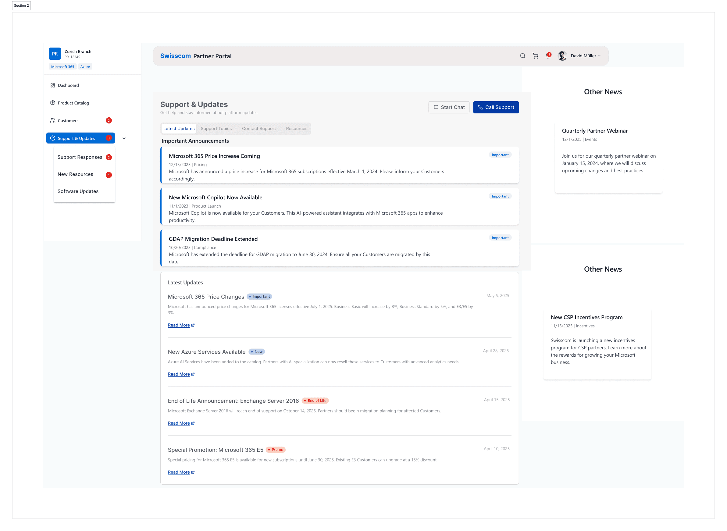 Swisscom customer portal product design screen.