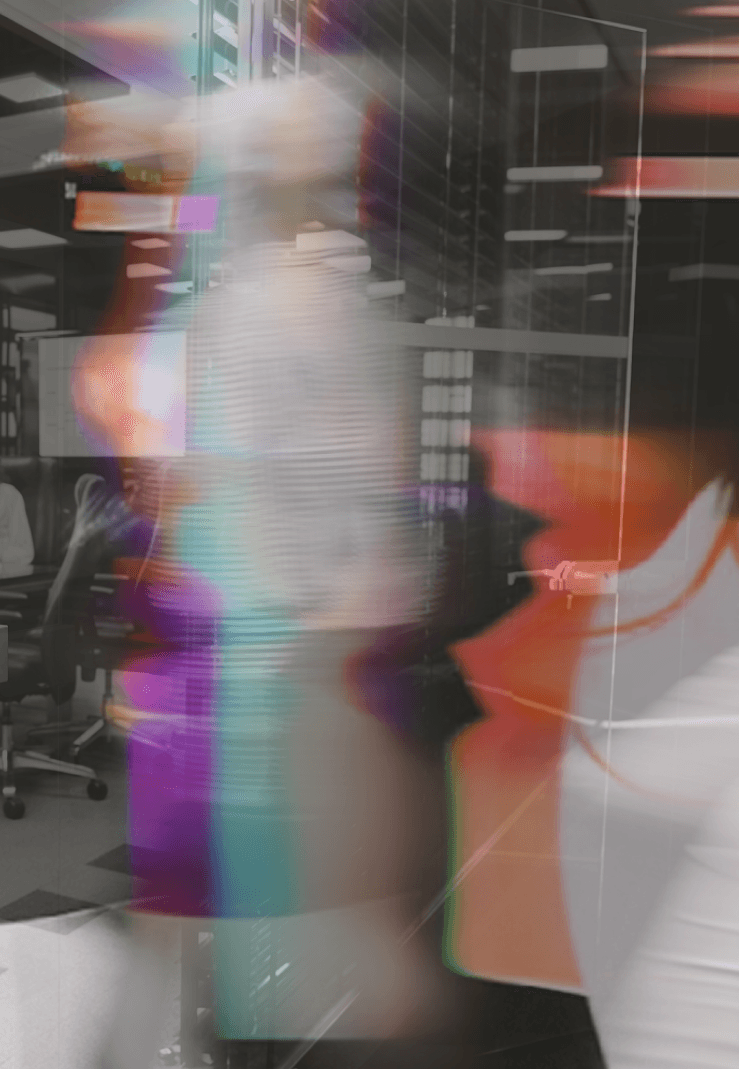 Portrait of a woman with digital abstract effects and color overlays