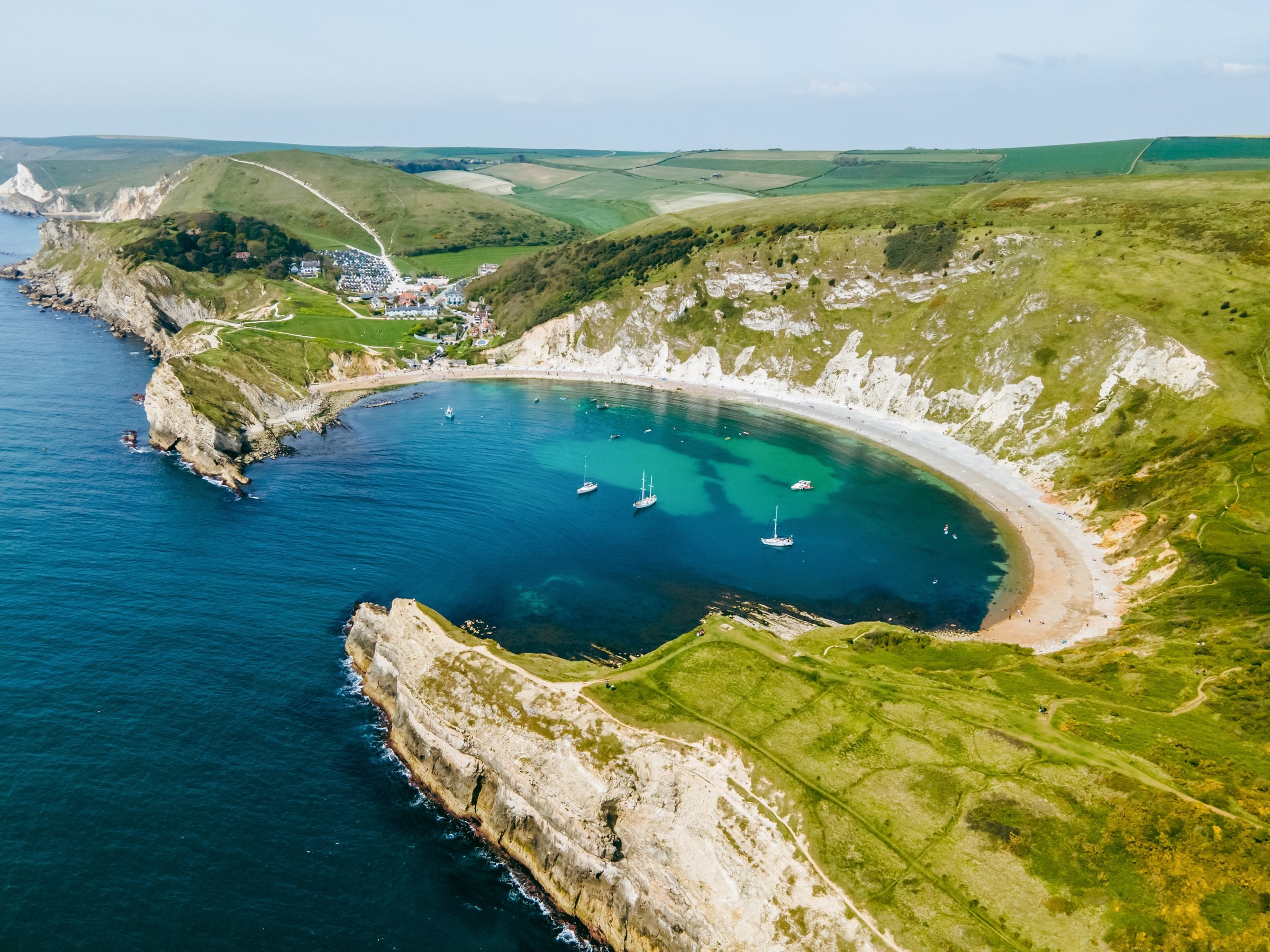 LANDSCAPE · An aerial view across Lulworth Cove.