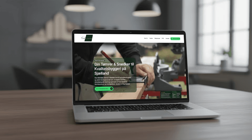 Case study af tømrerside for Benjamin Wenneke – Skræddersyet og lynhurtigt webdesign til håndværkere af NordicWebFlow