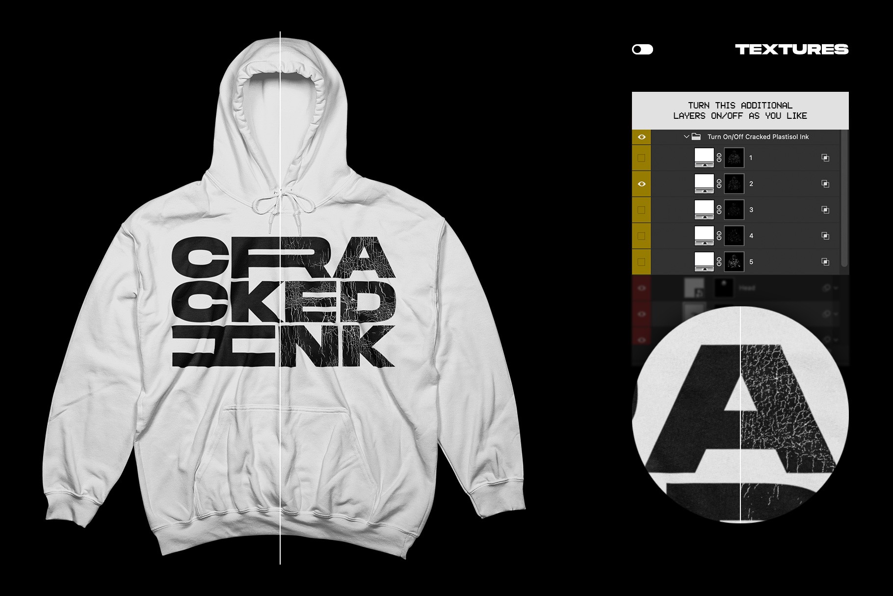 Gildan 18500 Hoodie Front mockup cracked plastisol ink texture effect