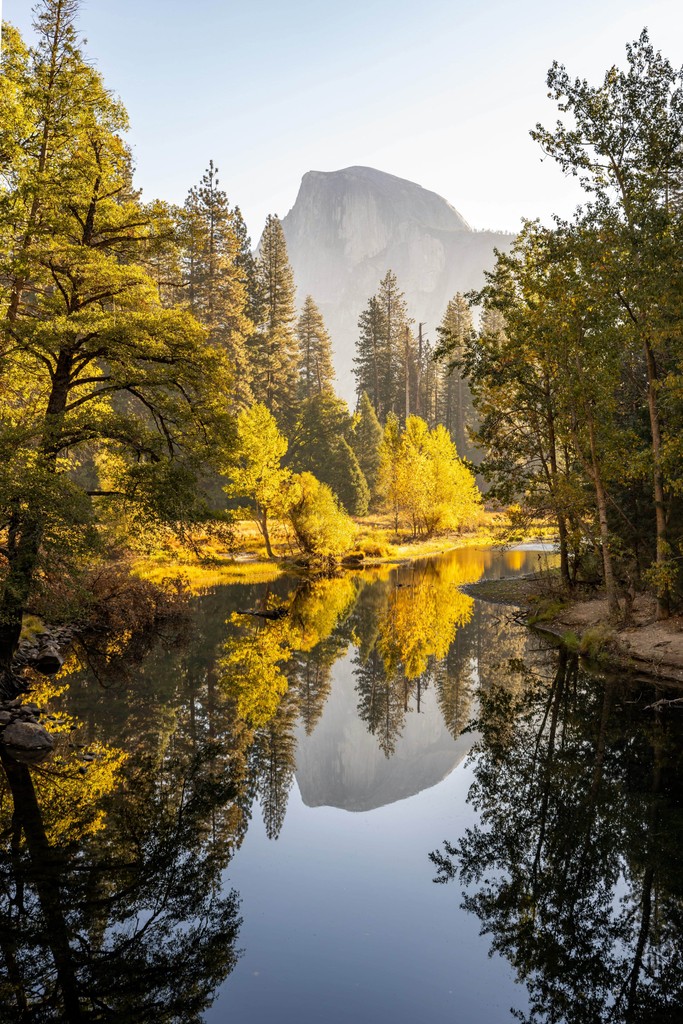 Half Dome in Yosemite with a river in front