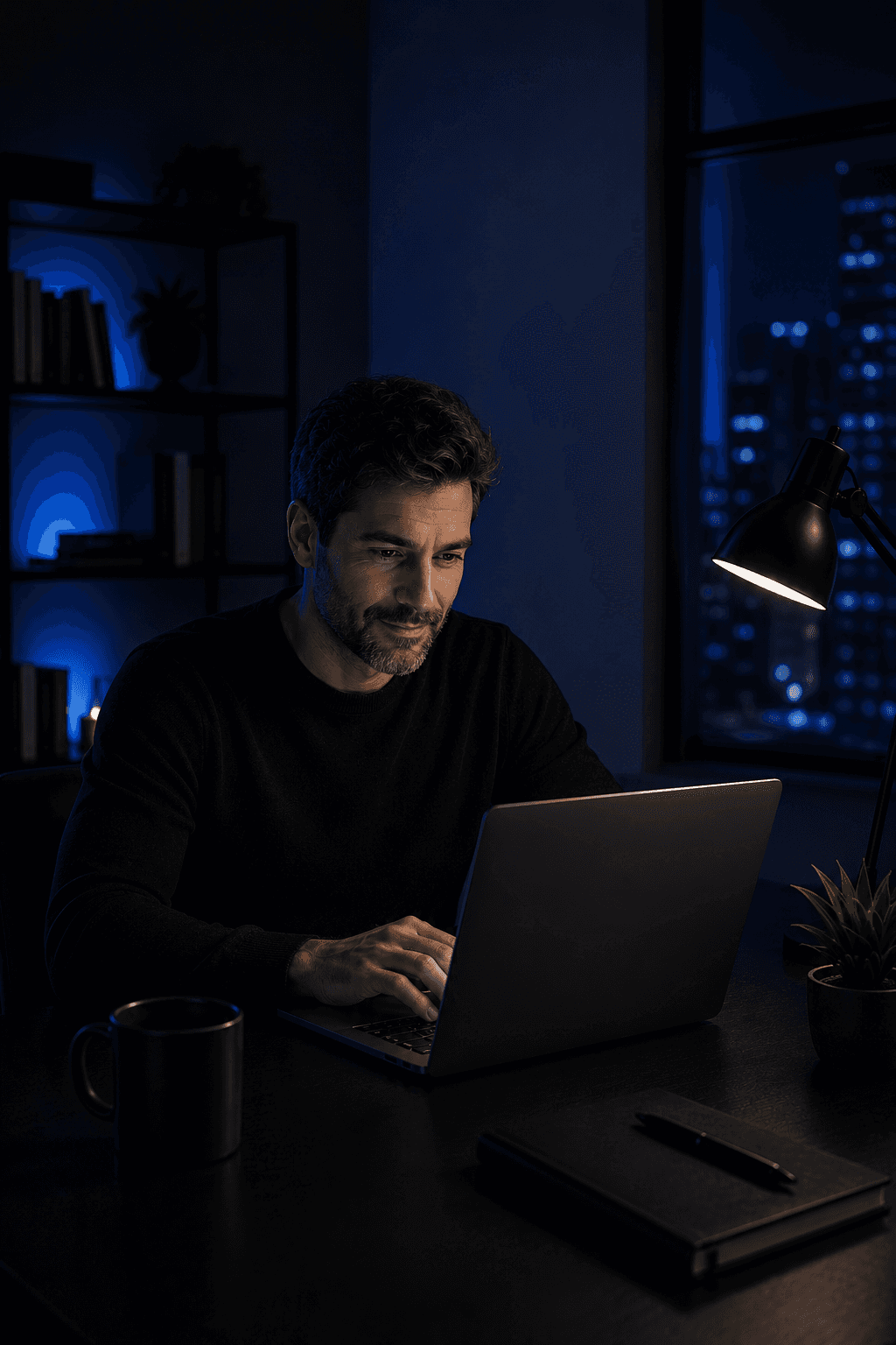 Fyzz user working on laptop