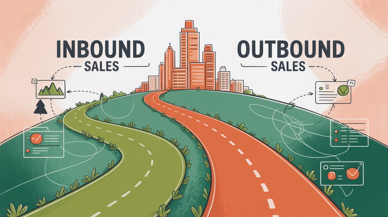Comparison of inbound versus outbound sales approaches showing two distinct paths to customer acquisition